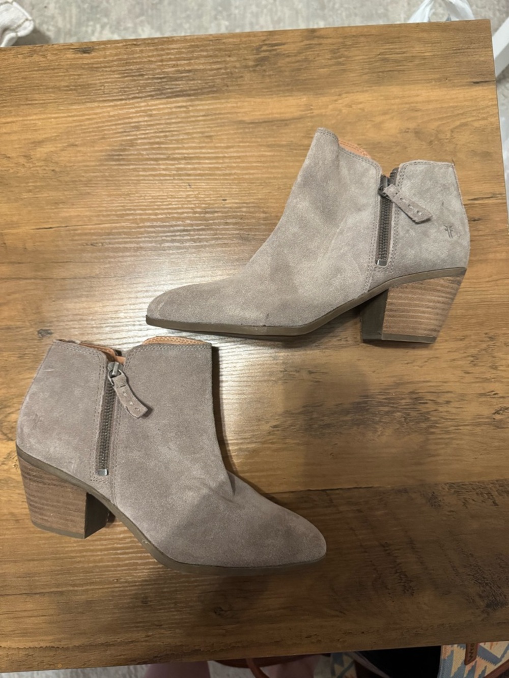 NWOT Frye Women's Taupe Suede Ankle Booties with Block Heel